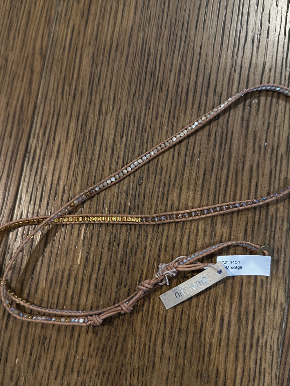 CHAN LUU Beige and Gold Crystal Wrap Bracelet